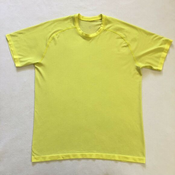 Lululemon Men Solid Yellow Metal Vent Tech Short Sleeve SS Crew Workout Shirt L - Picture 1 of 7